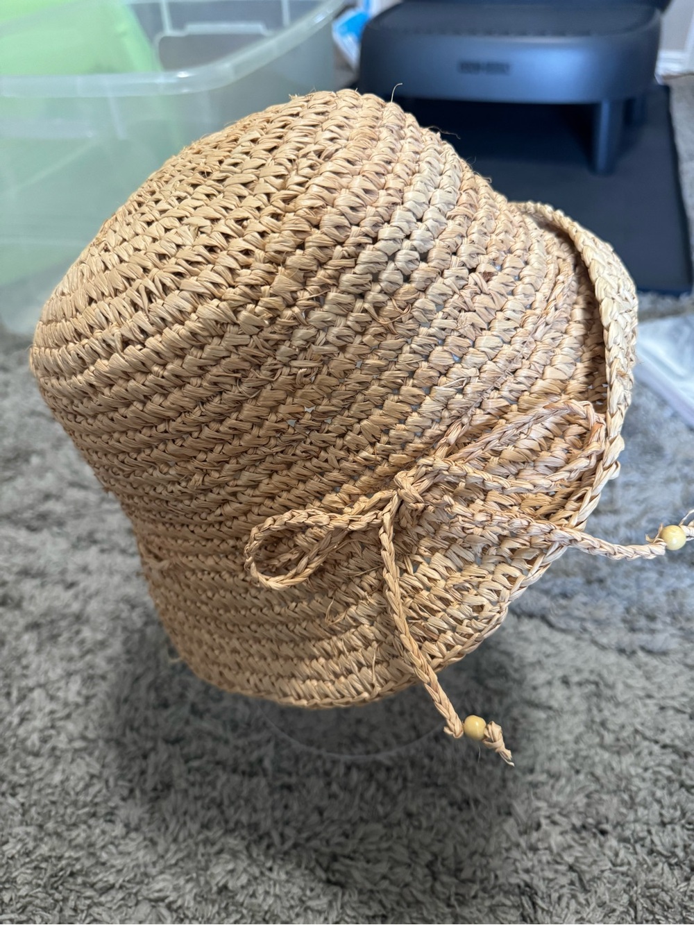 Woven Straw Boho Cloche Hat with Bead Accents
